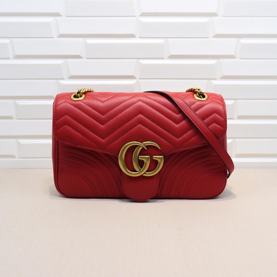 Gucci GG Marmont Small Shoulder Bag in red leather - Bag