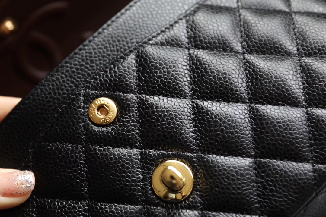 Chanel Classic Flag Bag Small Classic Double Flap Black Caviar Gold Hardware - Bag