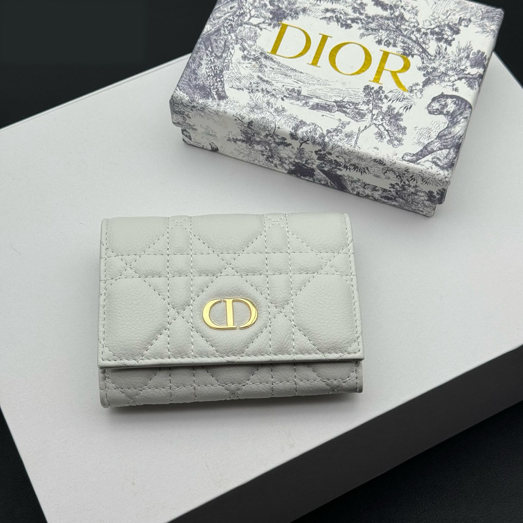 Dior Caro Montaigne Glycine Wallet-White Leather Wallet