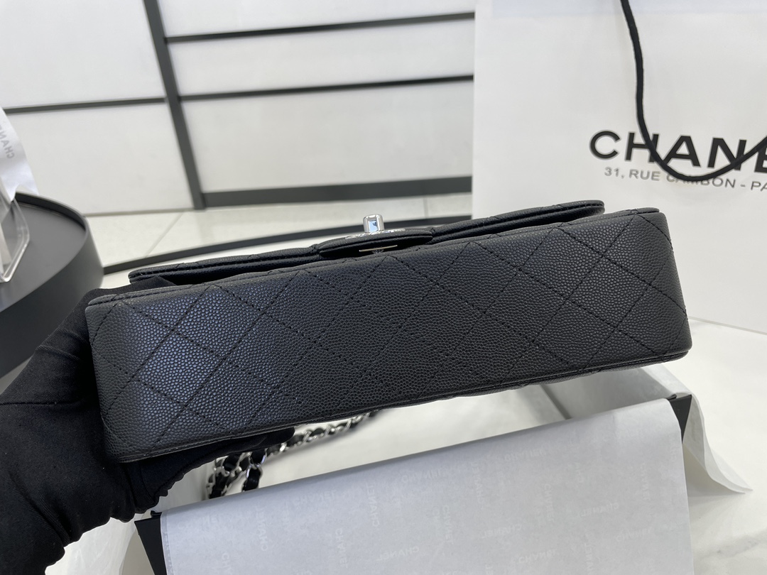 Chanel Classic Flag Bag Medium Classic Double Flap Bag SO Black Crumpled Calfskin Silver Hardware - Bag