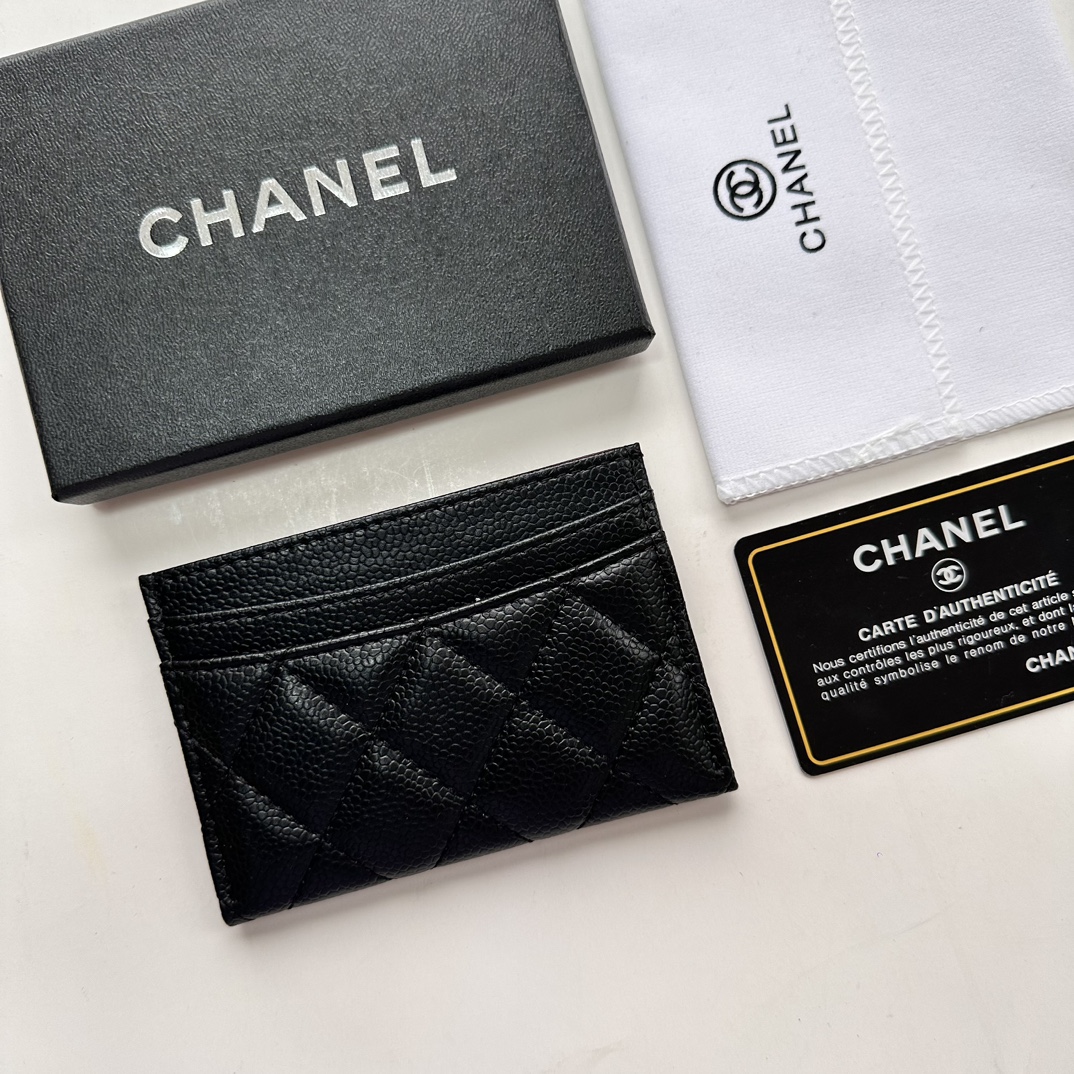 Chanel CLASSIC CARD HOLDER Grained Calfskin & Gold-Tone MetalBlack -Wallet
