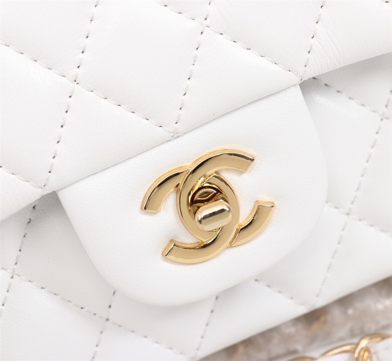 Chanel Classic Double Flap Bag White Golden Hardware - Bag