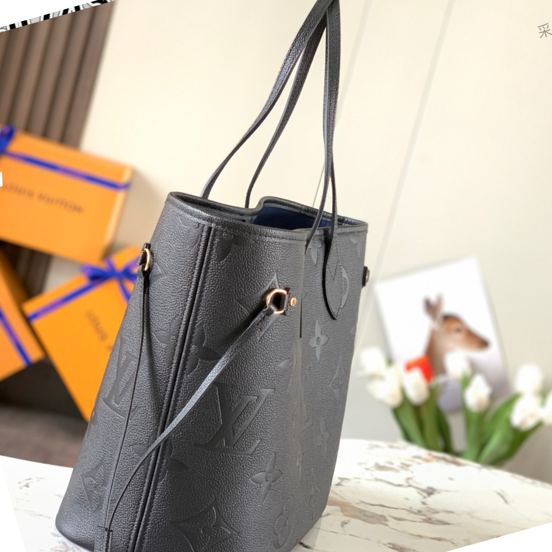 Louis Vuitton Neverfull Black Embossed Medium Handbag