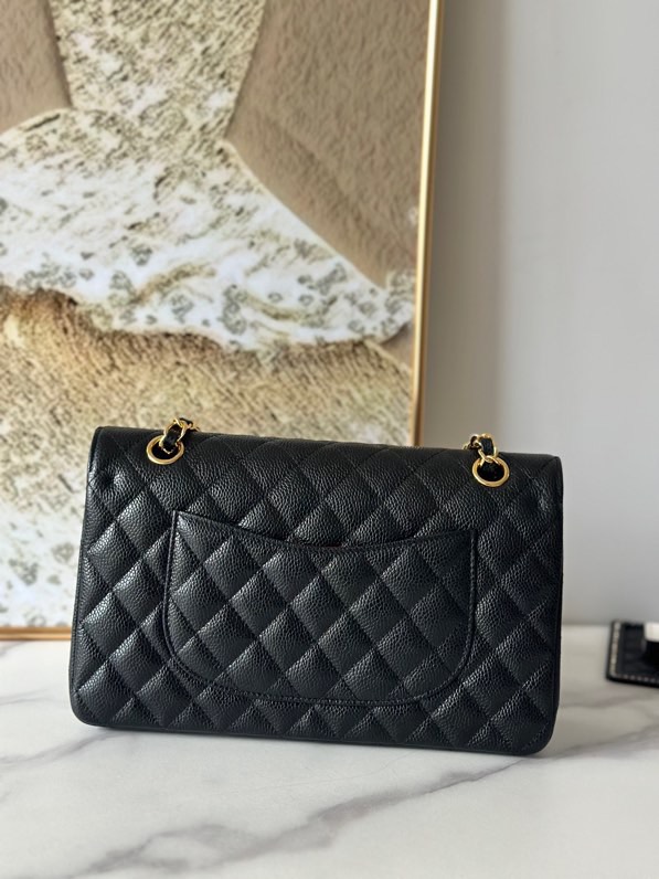 Chanel Classic Flag Bag Medium Classic Double Flap Bag Black Caviar Gold Hardware - Bag