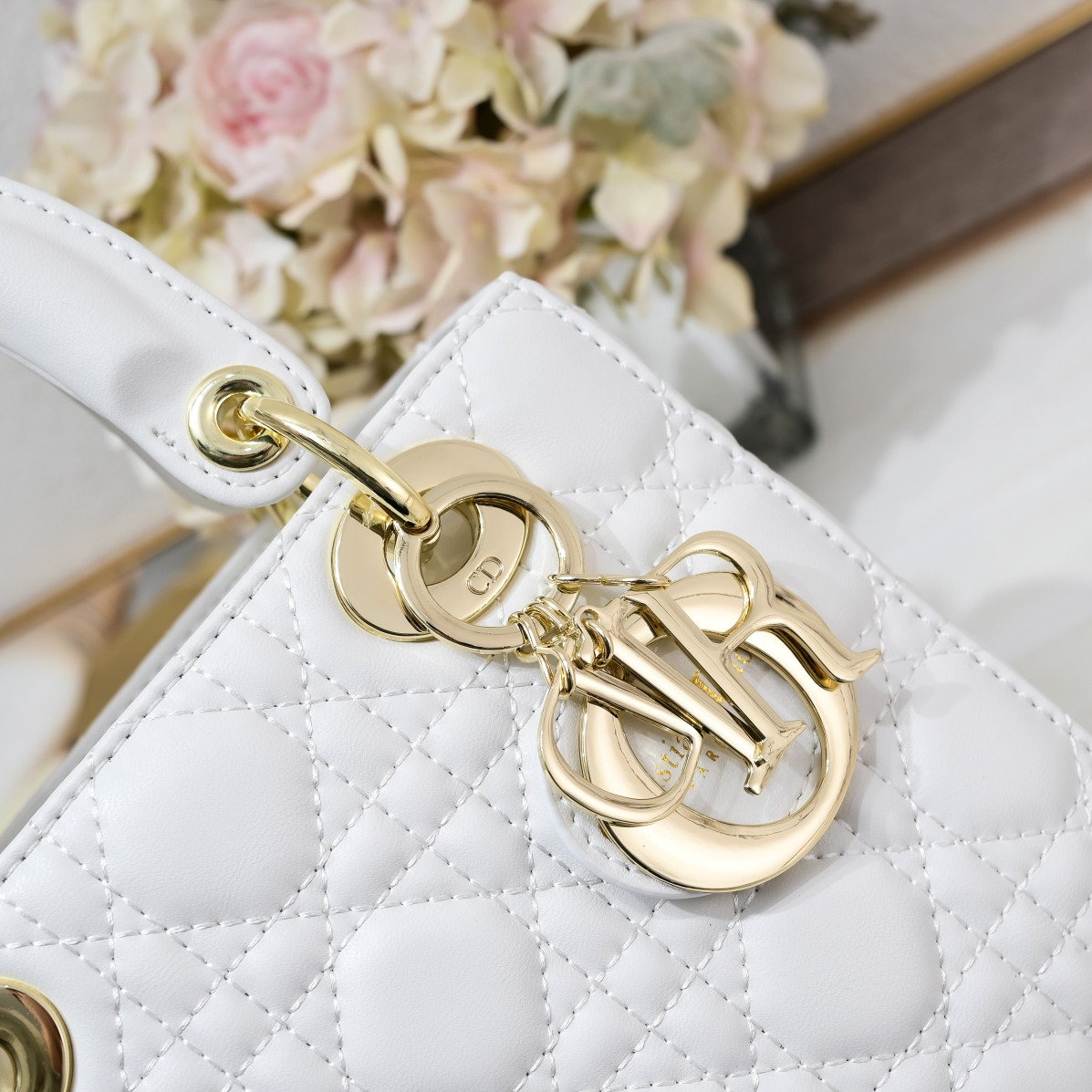 Dior Small Lady Dior Bag White Cannage Calfskin Golden Hardware - Bag