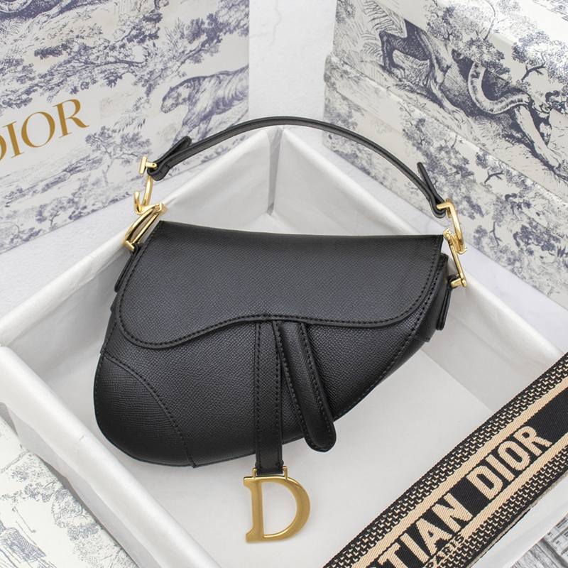 Dior Womens Bags Shoulder Bags SADDLE BAG Black Grained Calfskin - Bag