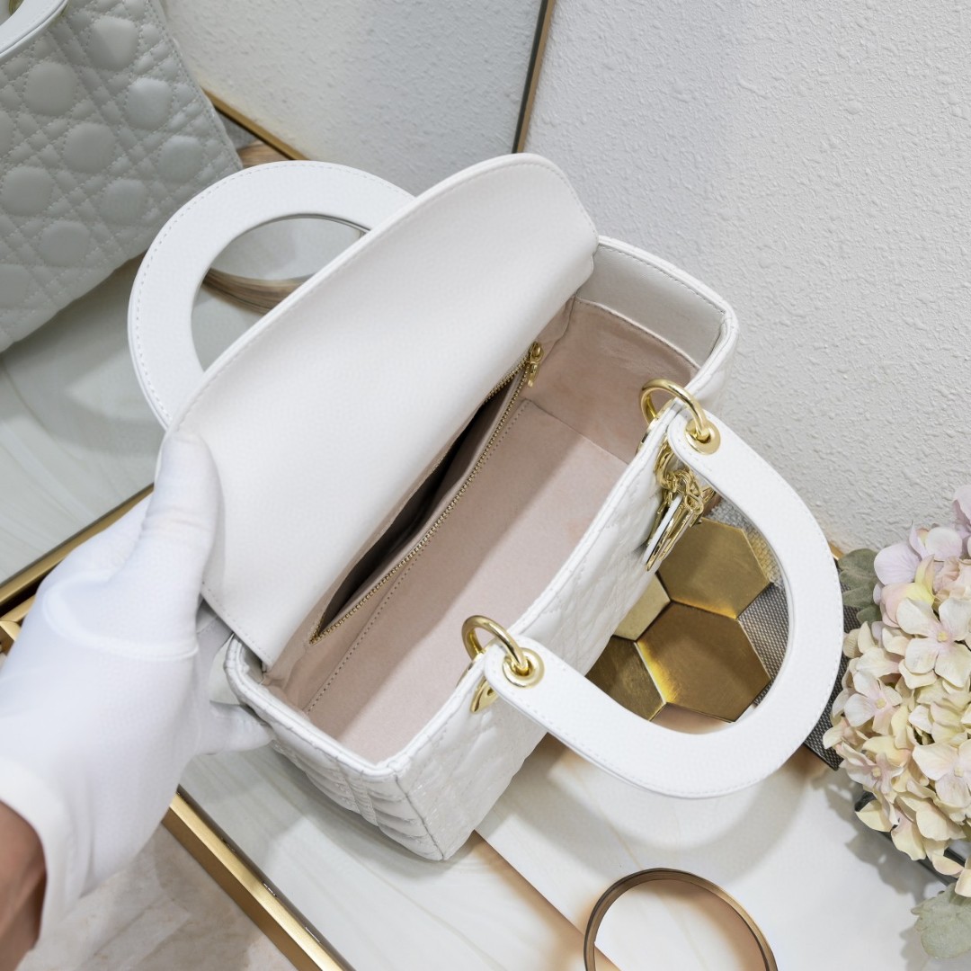 Dior Medium Lady Dior Bag White Cannage Calfskin Golden Hardware - Bag