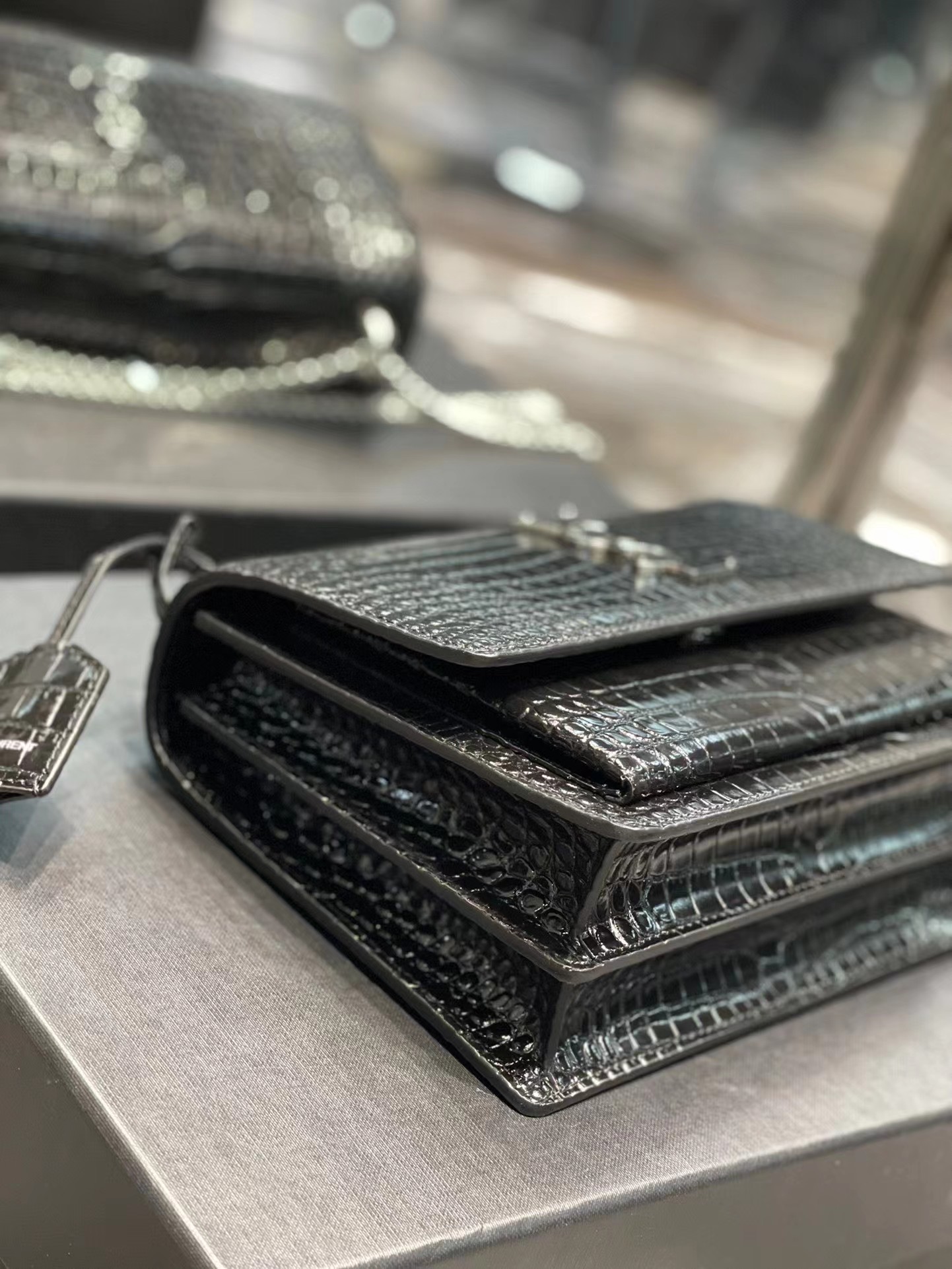 YSL Black Embossed Leather Shoulder Bag