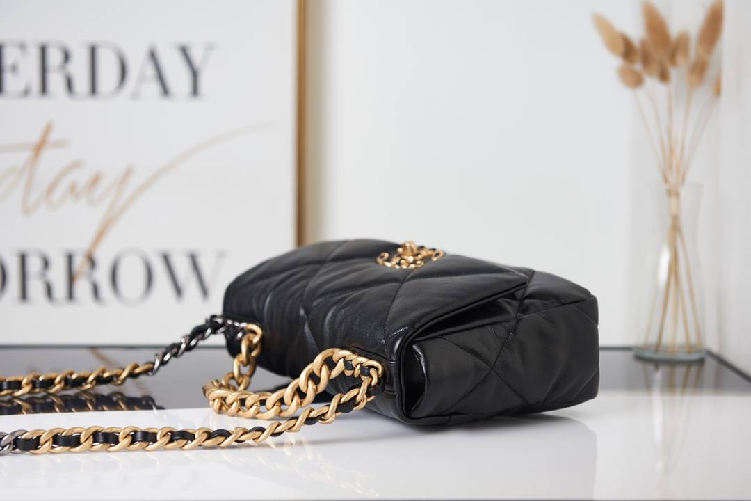 Chanel Calfskin Quilted Large Chanel 19 Flap Black -Golden - Bag
