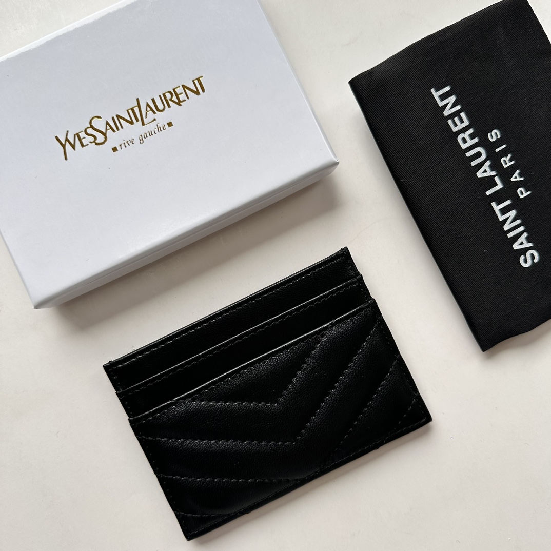 Saint Laurent CASSANDRE MATELASSÉ card case in lambskin -Black and Gold Wallet