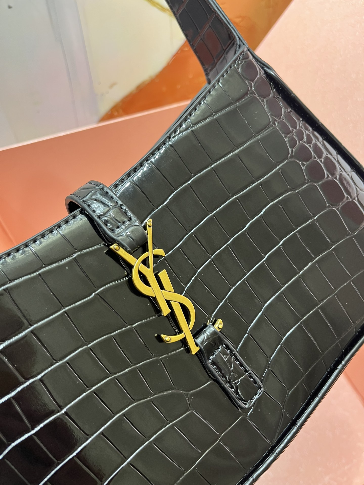 SAINT LAURENT YSL Croc-Embossed Le 5 à 7 Hobo Bag