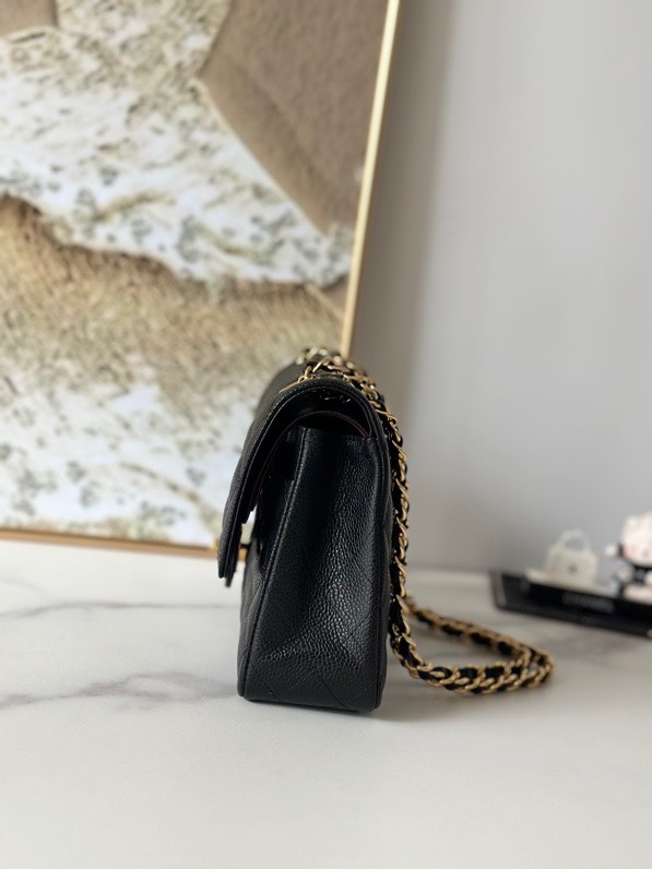 Chanel Classic Flag Bag Medium Classic Double Flap Bag Black Caviar Gold Hardware - Bag