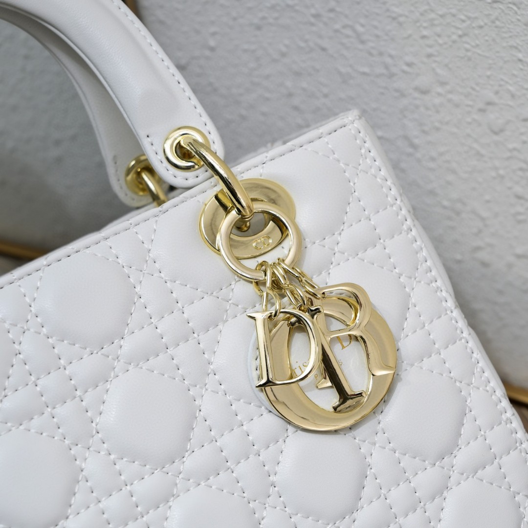 Dior Medium Lady Dior Bag White Cannage Calfskin Golden Hardware - Bag