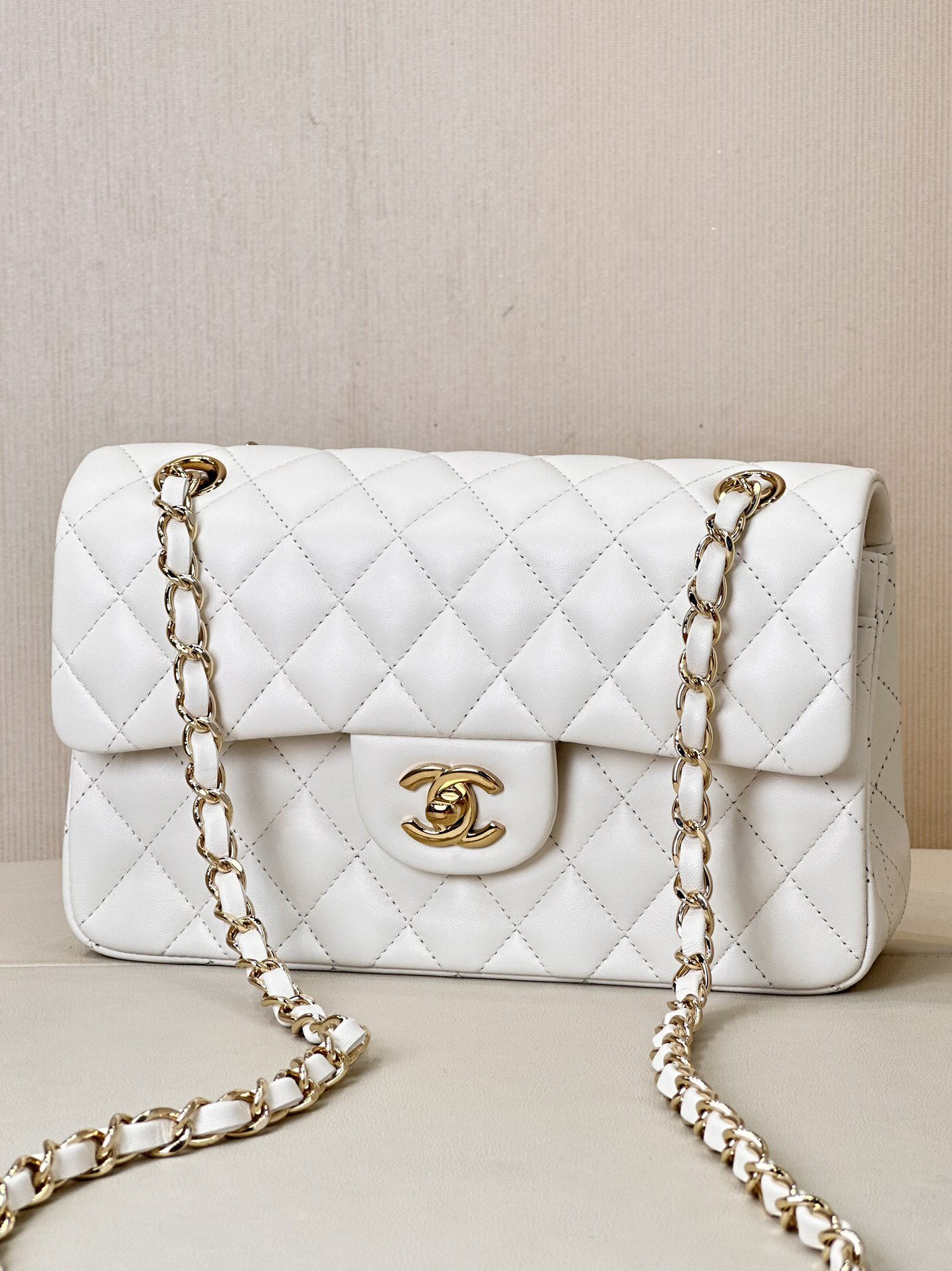 Chanel Classic Double Flag Bag White Leather Shoulder Bag