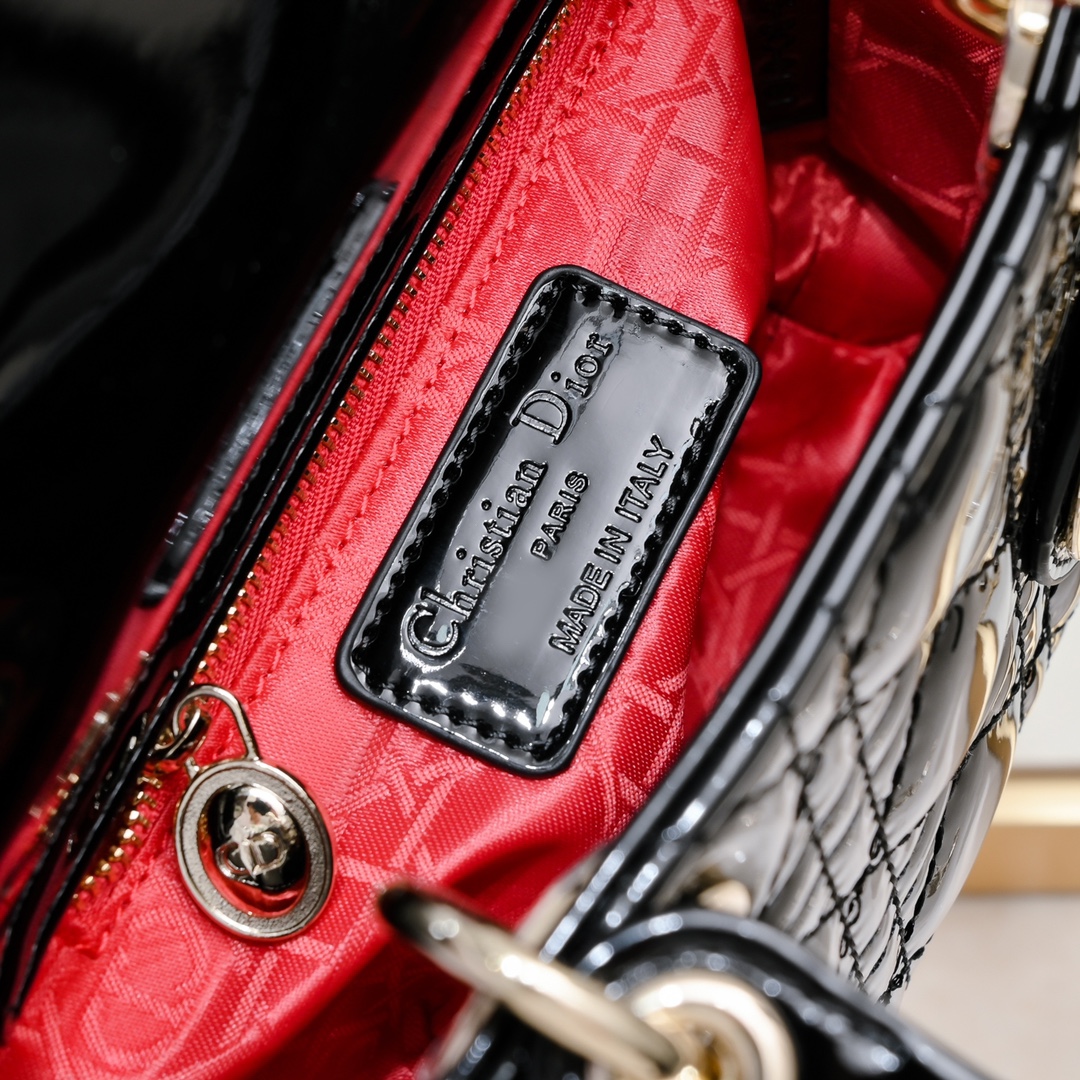 Dior Lady Dior Bag Powder Black Patent Cannage Calfskin Golden Hardware - Bag