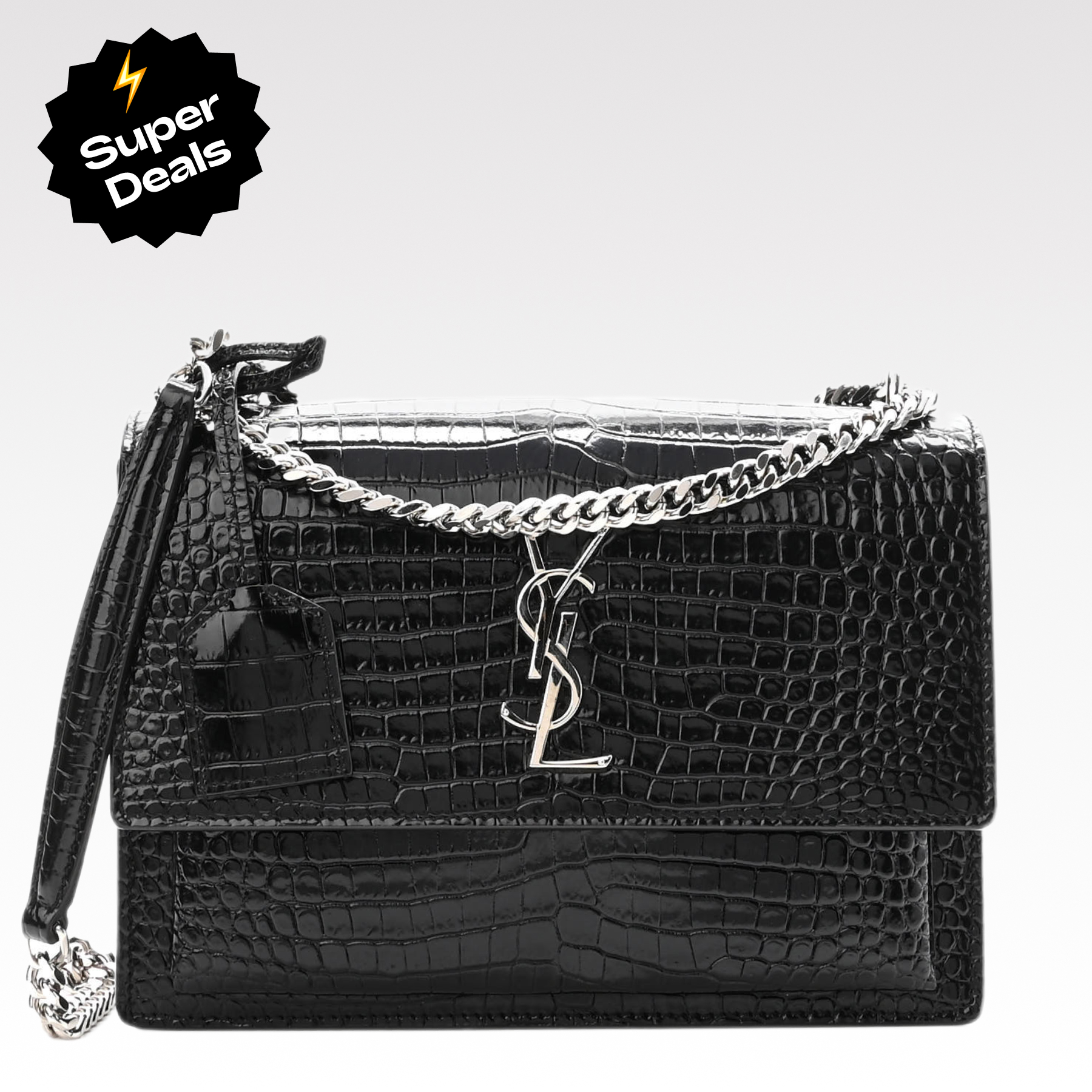 YSL Black Embossed Leather Shoulder Bag
