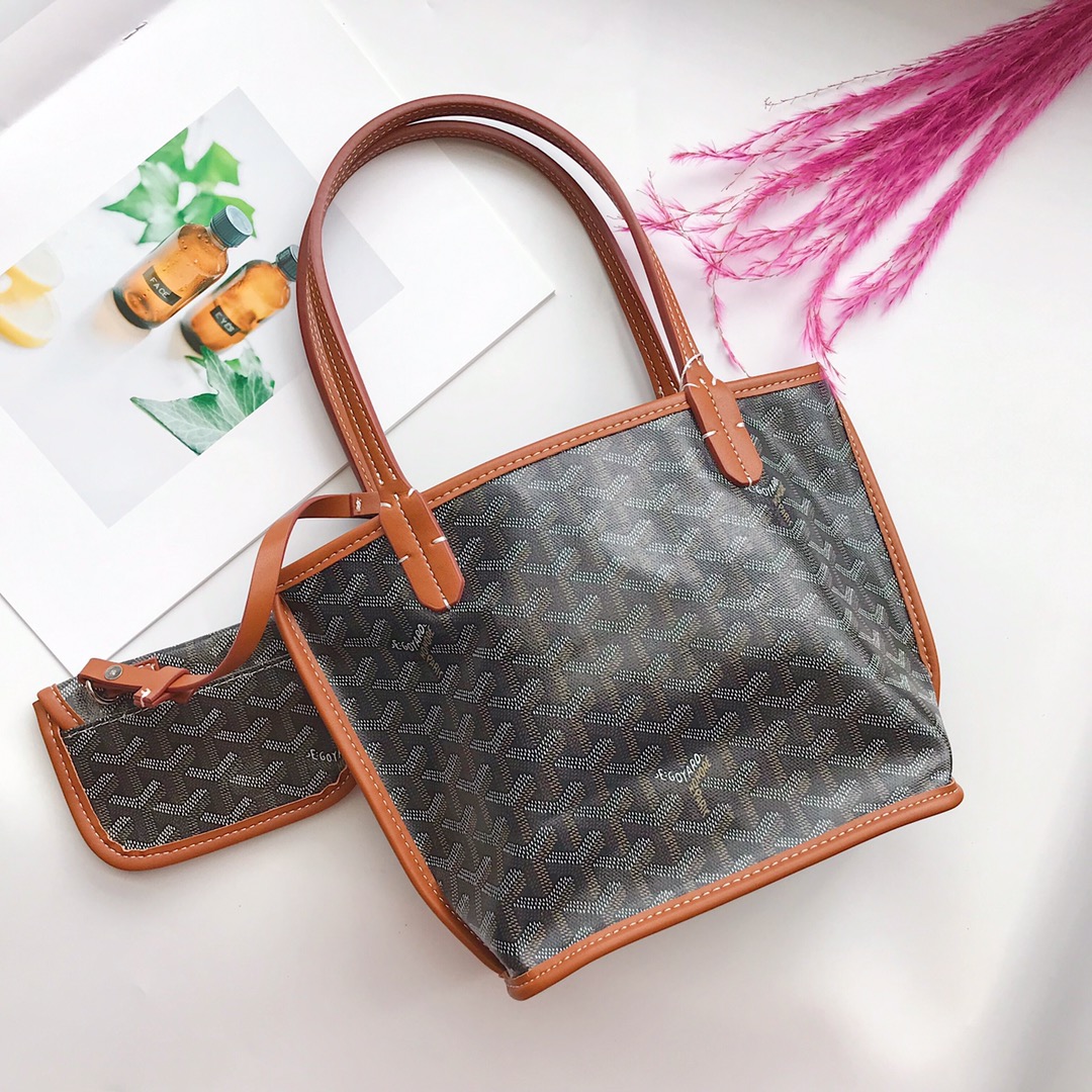Goyard Goyardine Black and Tan Anjou Mini Reversible Tote Bag Silver Hardware - Bag
