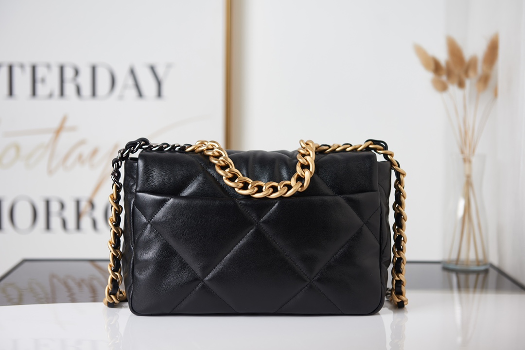 Chanel Calfskin Quilted Large Chanel 19 Flap Black -Golden - Bag