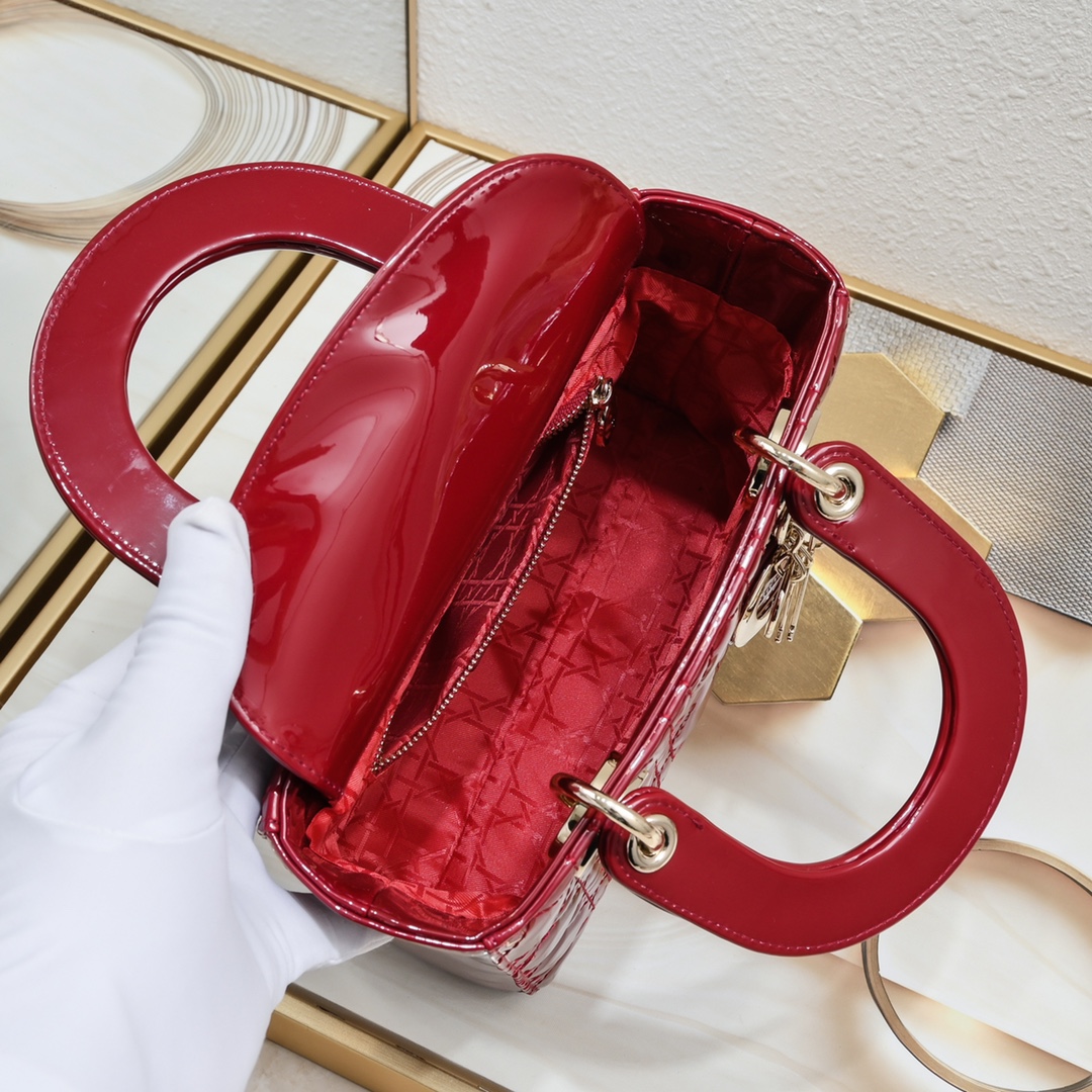 Dior Small Lady Dior Bag Red Cannage Calfskin Golden Hardware - Bag