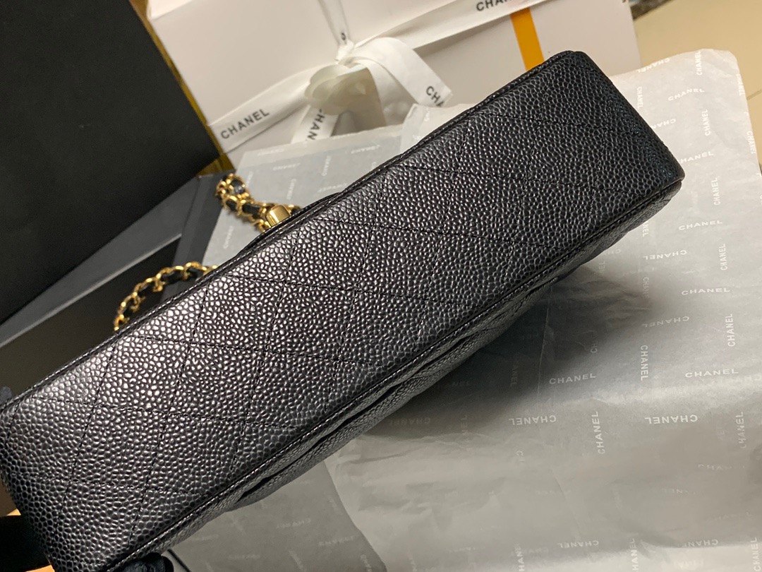 Chanel Classic Flag Bag Jumbo Classic Double Flap Bag Black Caviar Gold Hardware - Bag