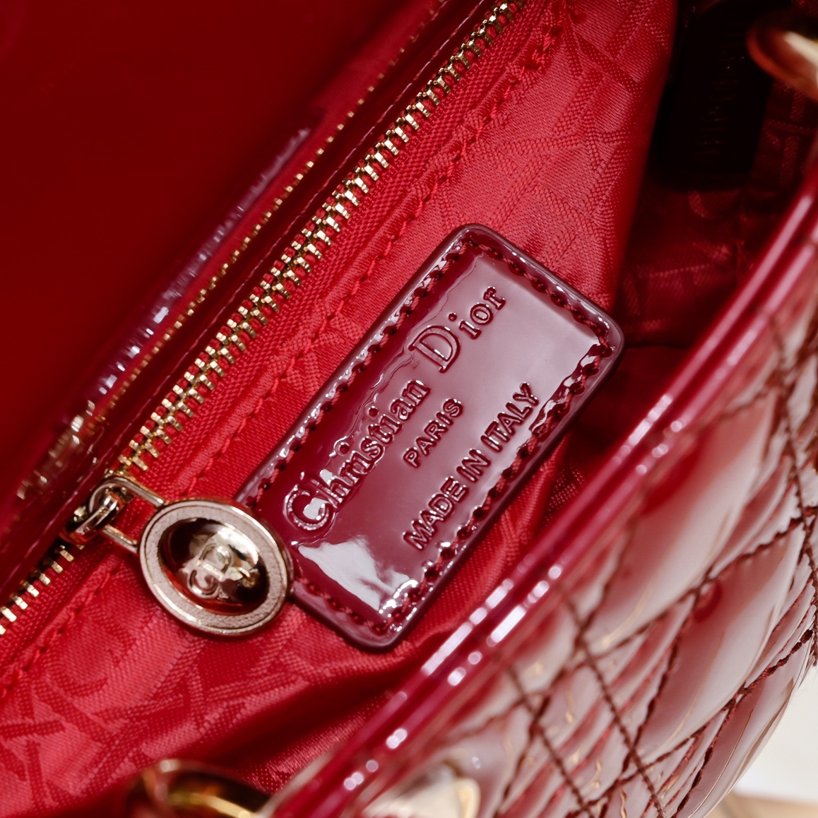 Dior Mini Lady Dior Bag Powder Cherry Red Patent Cannage Calfskin Golden Hardware - Bag