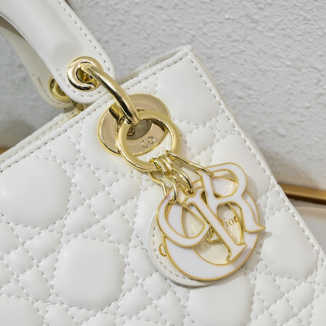 Dior Small Lady Dior Bag White Cannage Calfskin Golden and White Paint Hardware - Bag